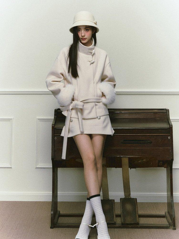 Stand Collar Fuzzy Sleeve Women&