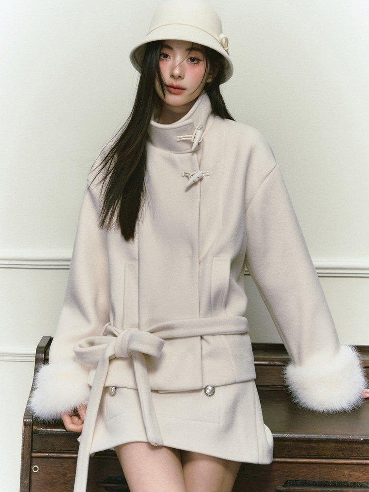 Stand Collar Fuzzy Sleeve Women&