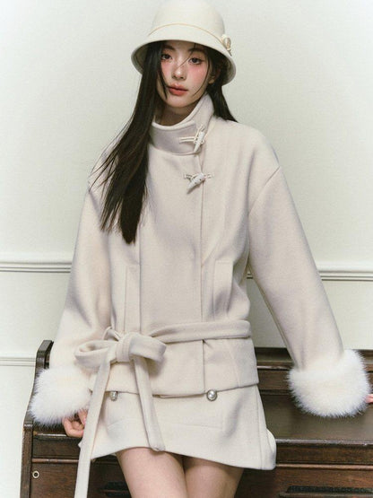Stand Collar Fuzzy Sleeve Women&
