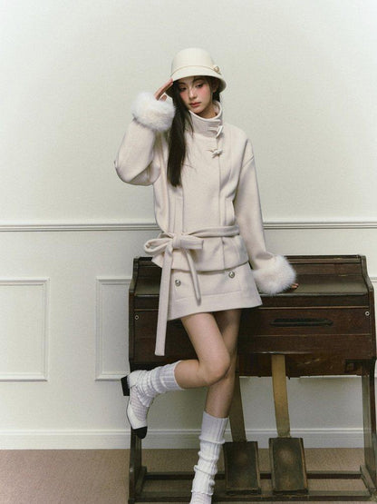 Stand Collar Fuzzy Sleeve Women&