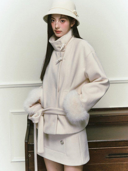Stand Collar Fuzzy Sleeve Women&