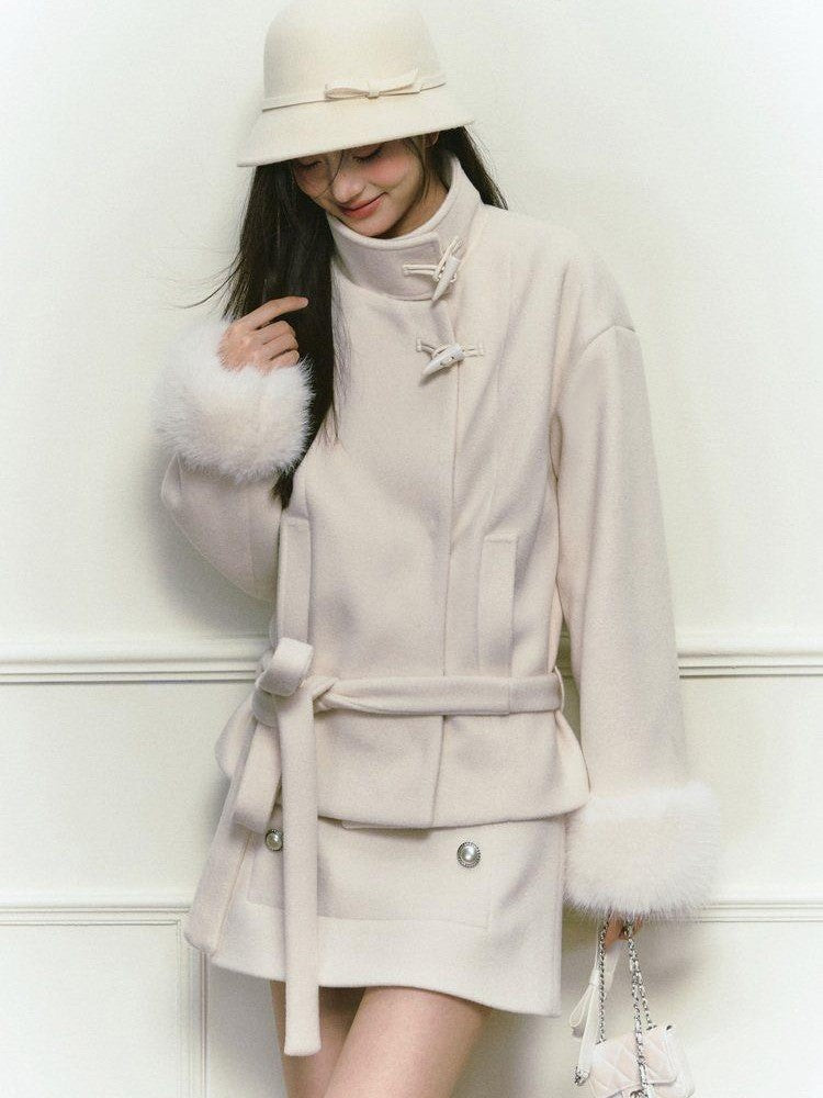 Stand Collar Fuzzy Sleeve Women&