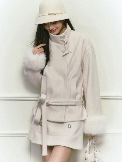 Stand Collar Fuzzy Sleeve Women&