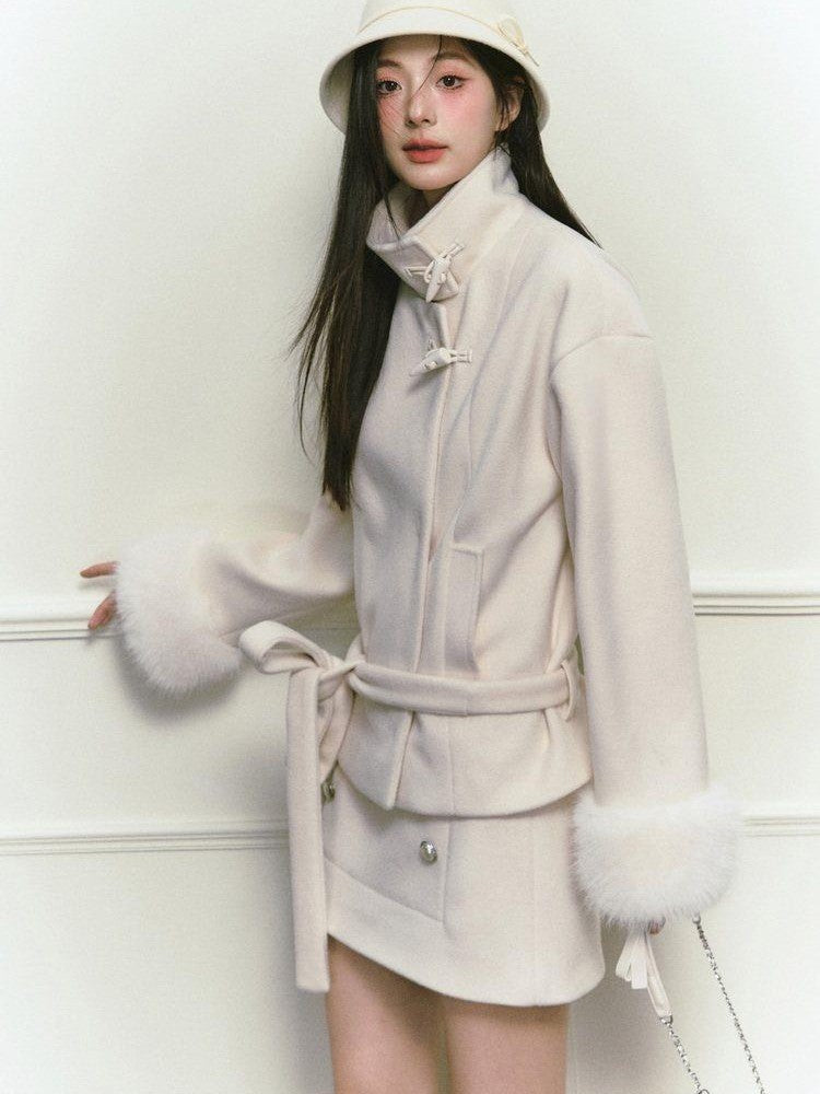 Stand Collar Fuzzy Sleeve Women&