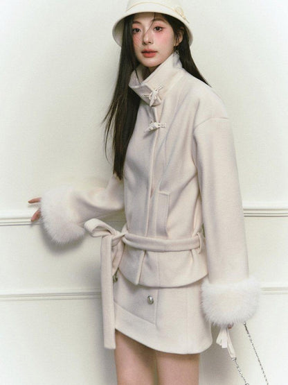 Stand Collar Fuzzy Sleeve Women&