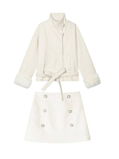 Stand Collar Fuzzy Sleeve Women&