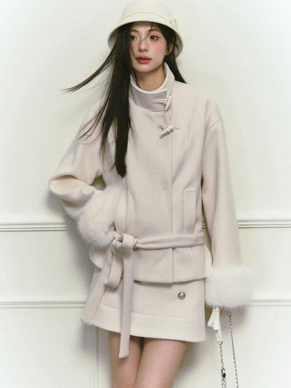 Stand Collar Fuzzy Sleeve Women&