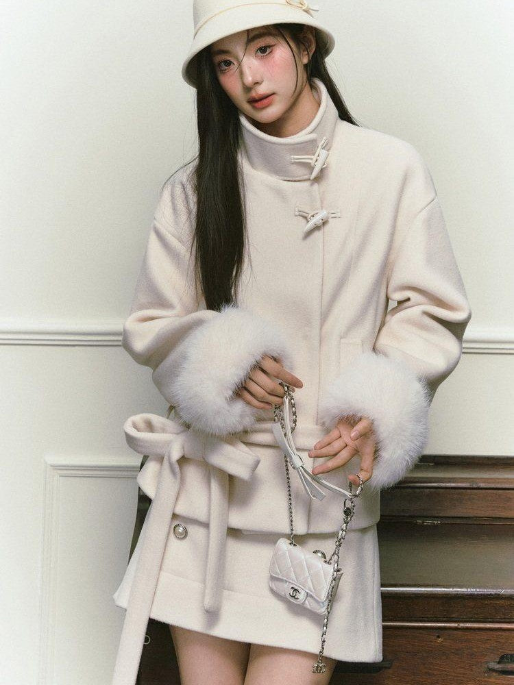 Stand Collar Fuzzy Sleeve Women&