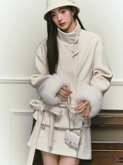 Stand Collar Fuzzy Sleeve Women&