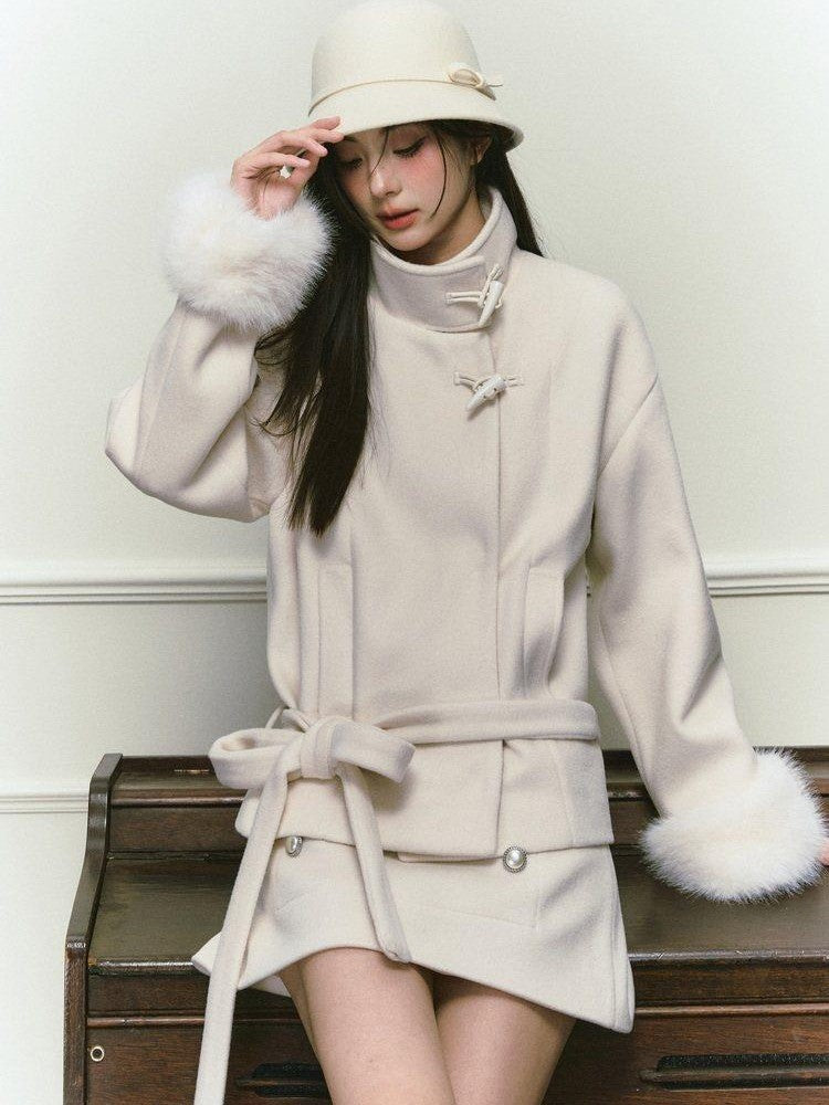 Stand Collar Fuzzy Sleeve Women&