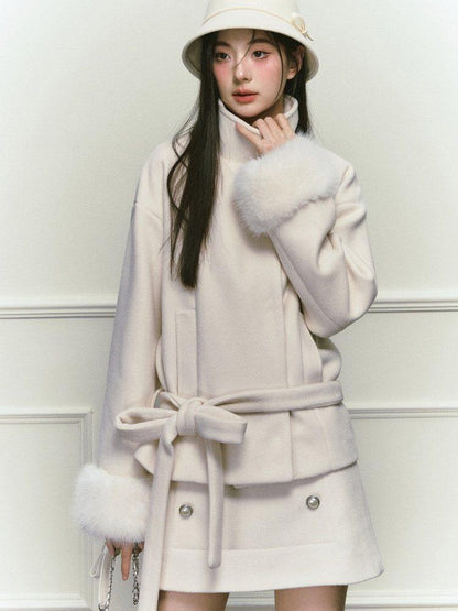 Stand Collar Fuzzy Sleeve Women&