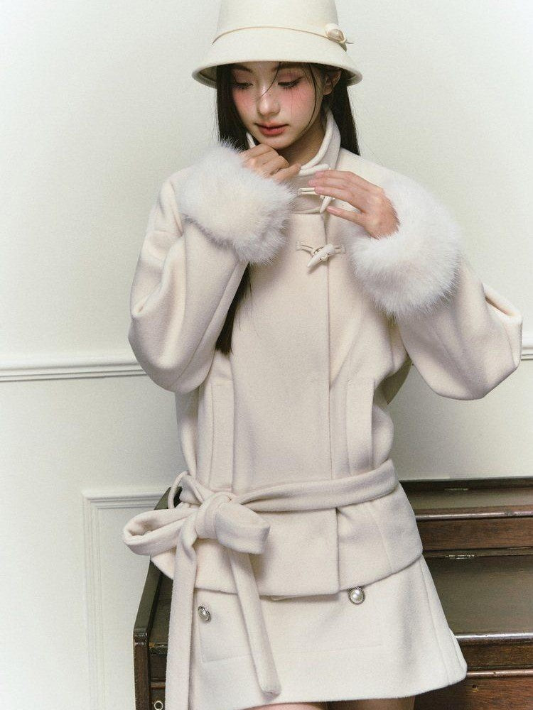 Stand Collar Fuzzy Sleeve Women&