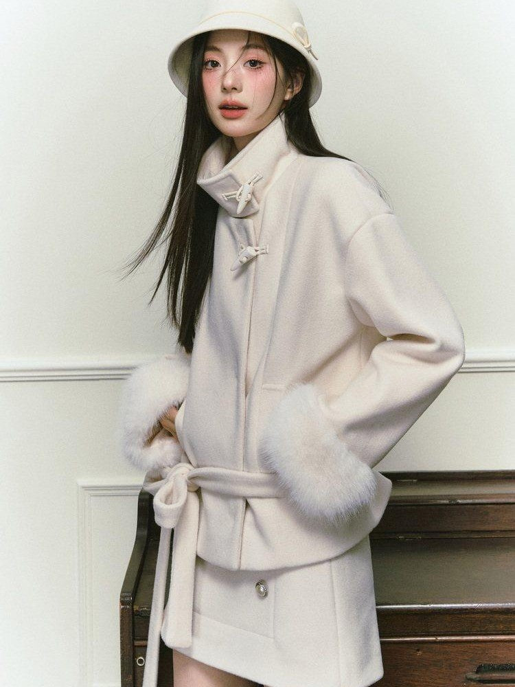 Stand Collar Fuzzy Sleeve Women&
