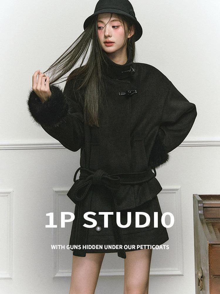 Stand Collar Fuzzy Sleeve Women&