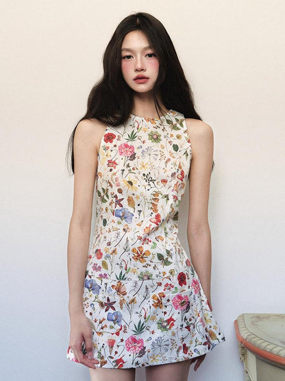 1P STUDIO Textured Floral Sleeveless A Line Waist Cinch Women&
