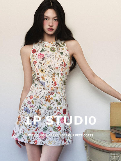 1P STUDIO Textured Floral Sleeveless A Line Waist Cinch Women&