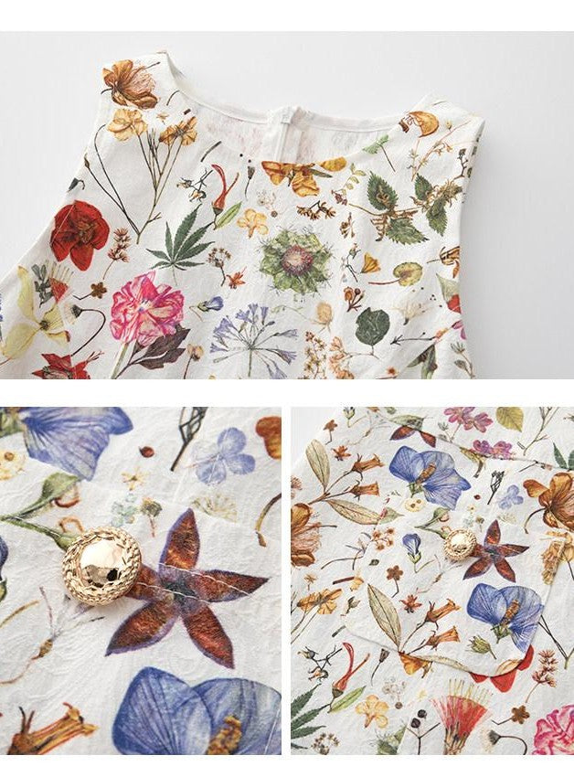 1P STUDIO Textured Floral Sleeveless A Line Waist Cinch Women&