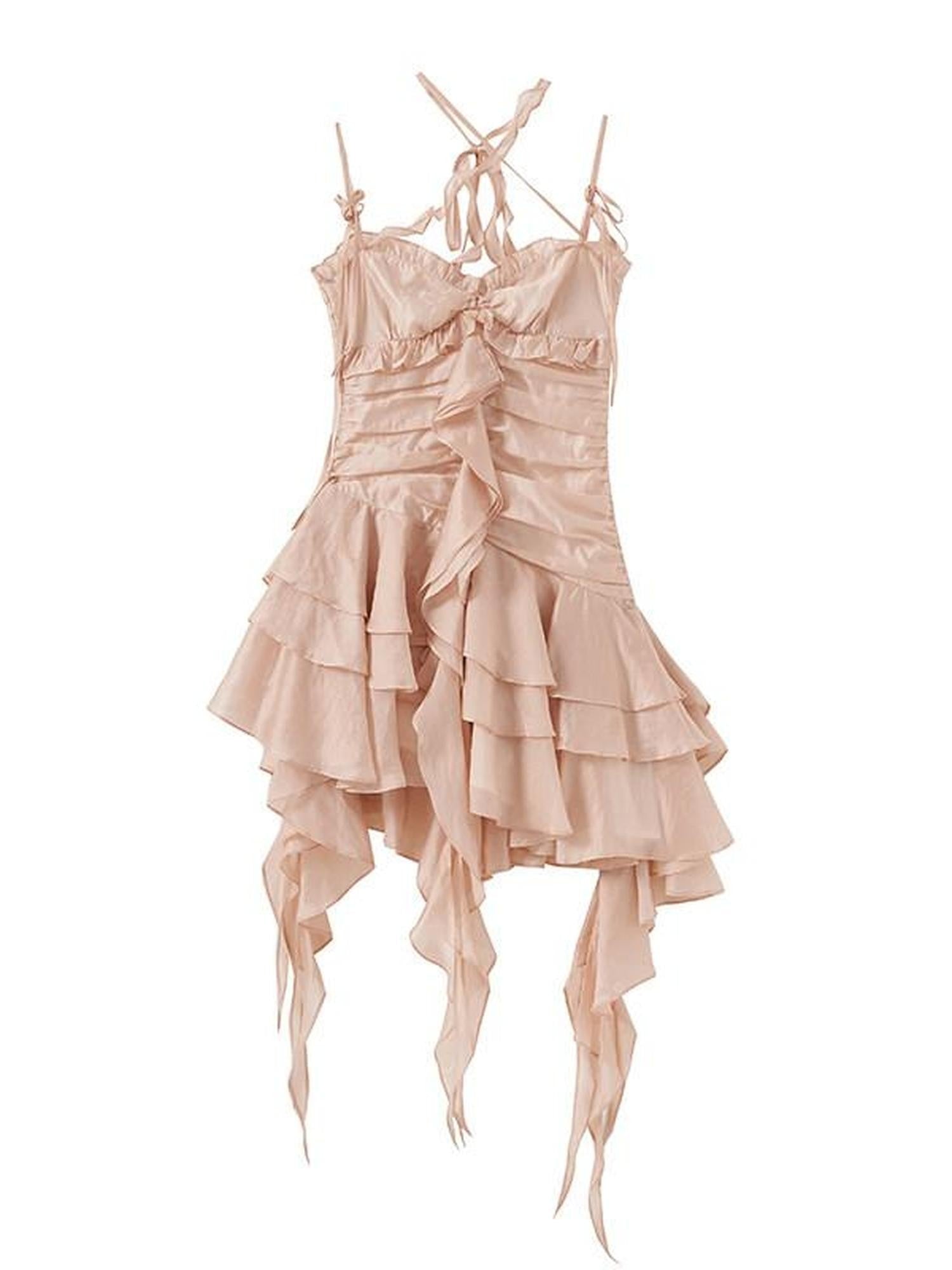 1P STUDIO V-neck Lace Trim Ruched Cross Tie High Waist Women&