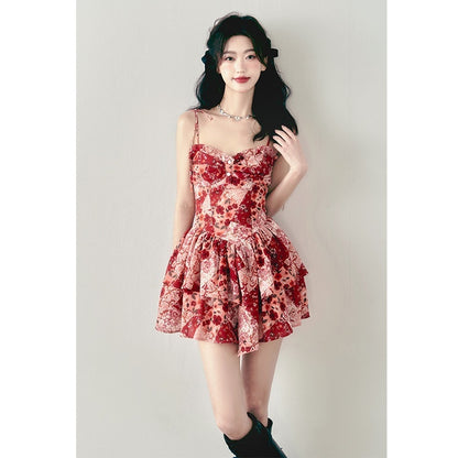 1P_STUDIO_Vintage_Red_Floral_Double_Layer_Hem_High_Waist_A_Line_Women&
