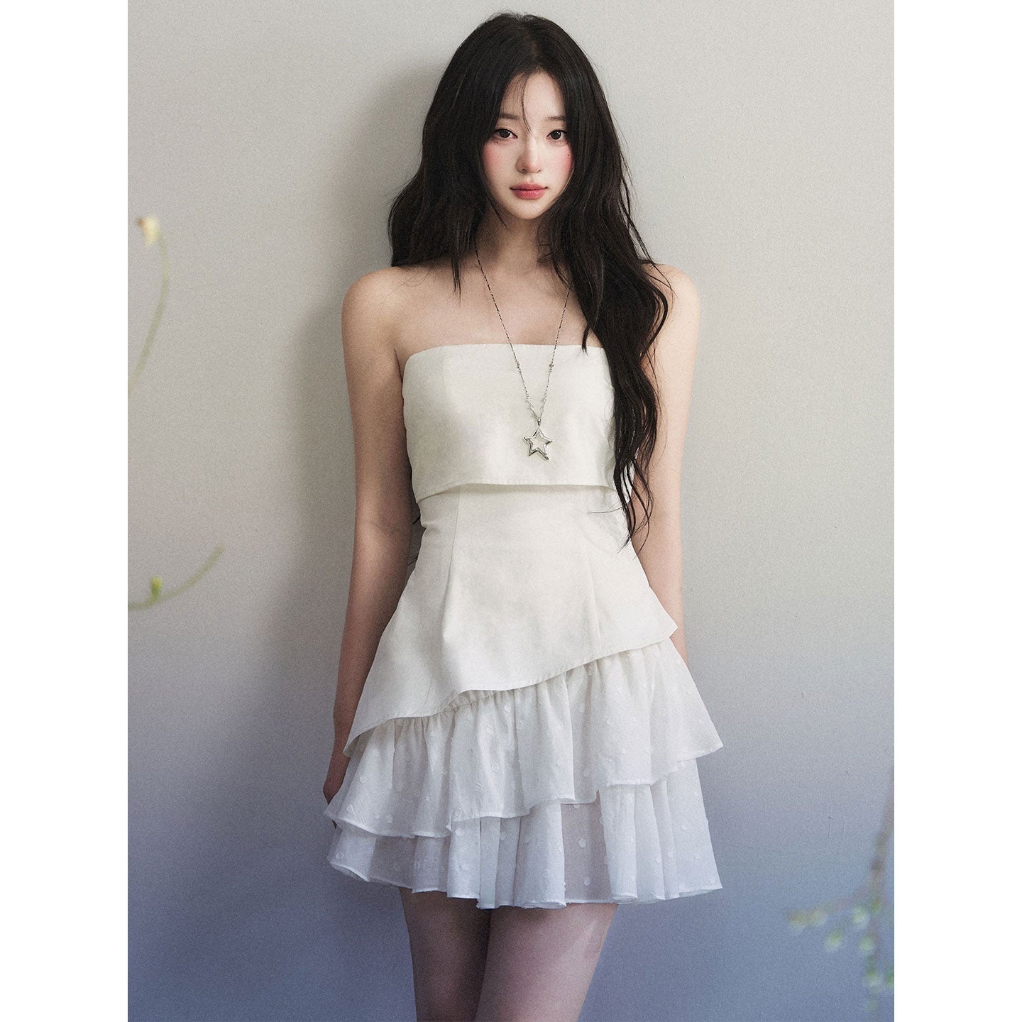 1P_STUDIO_White_Asymmetrical_Spliced_Tiered_Strapless_Women&