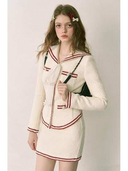 1P STUDIO White Colorblock Boucle Fitted Waist Women&