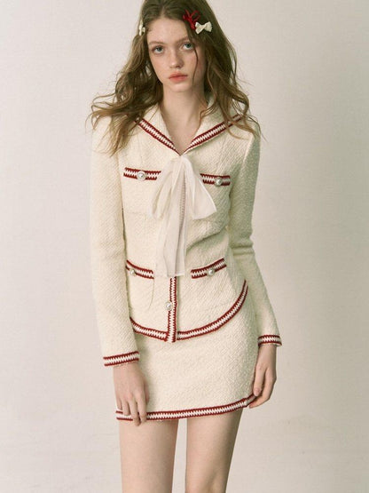 1P STUDIO White Colorblock Boucle Fitted Waist Women&