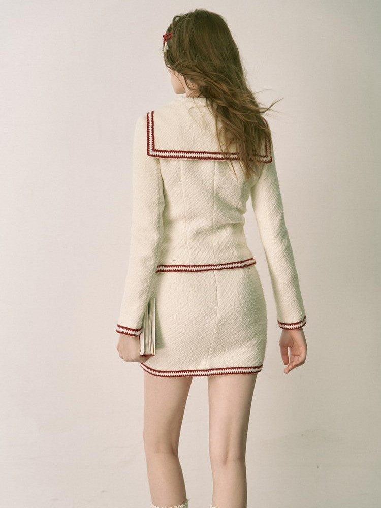 1P STUDIO White Colorblock Boucle Fitted Waist Women&