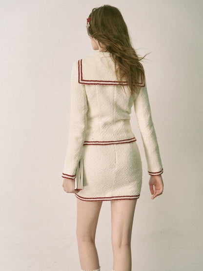 1P STUDIO White Colorblock Boucle Fitted Waist Women&