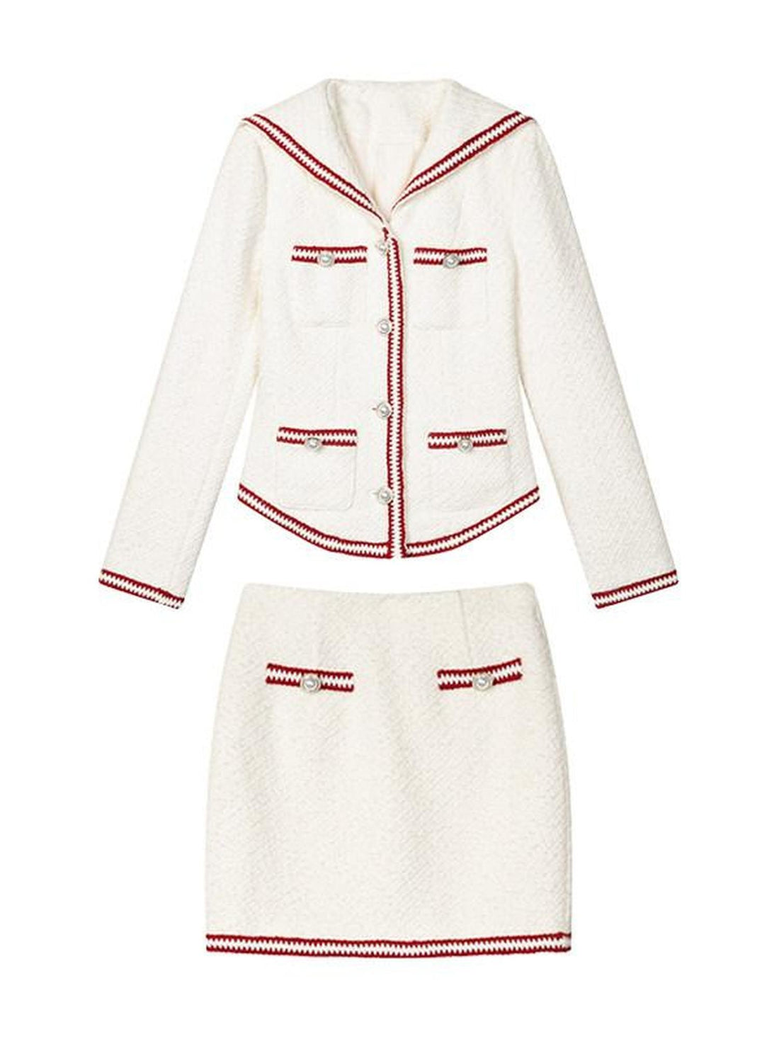 1P STUDIO White Colorblock Boucle Fitted Waist Women&