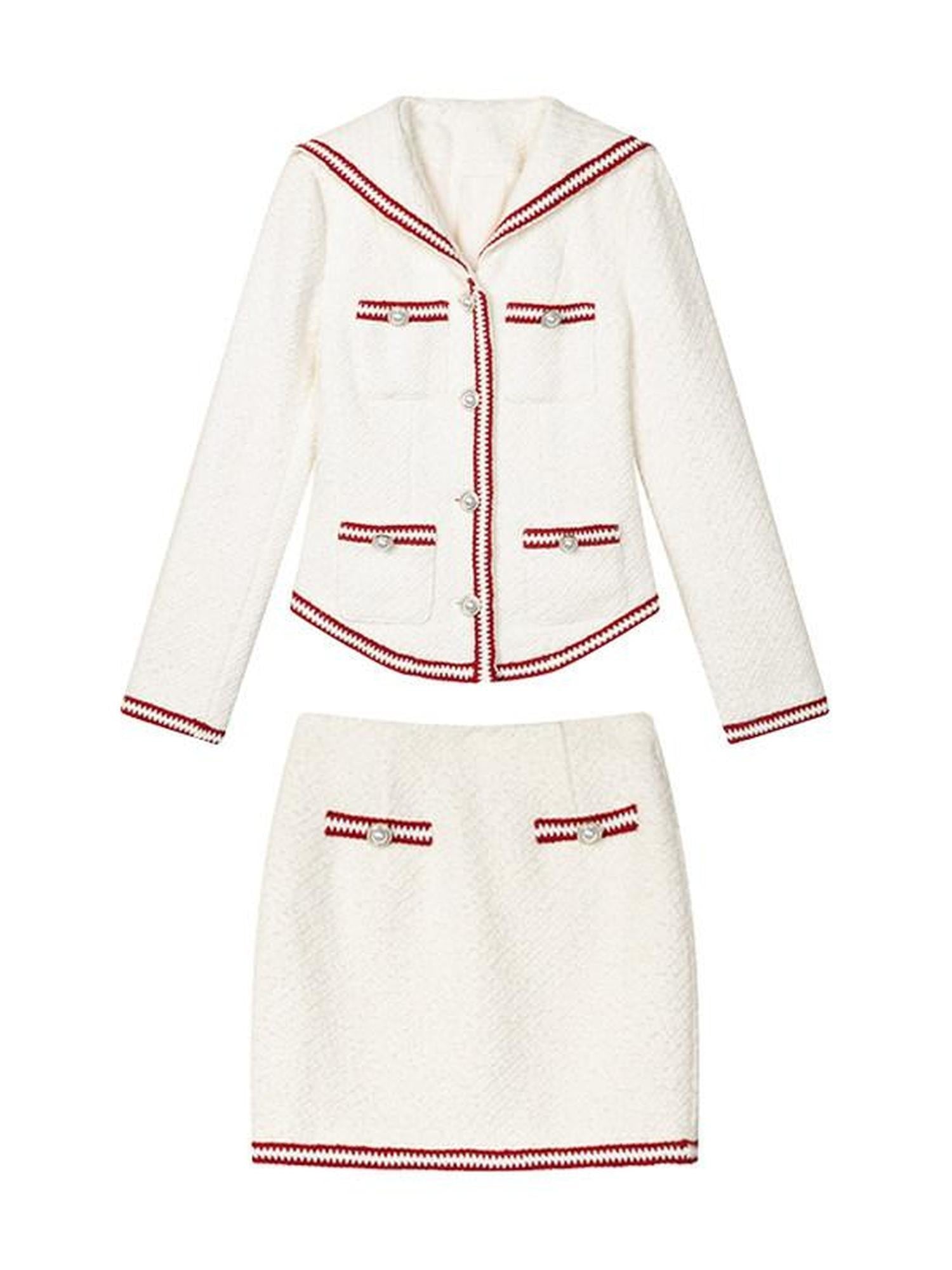 1P STUDIO White Colorblock Boucle Fitted Waist Women&