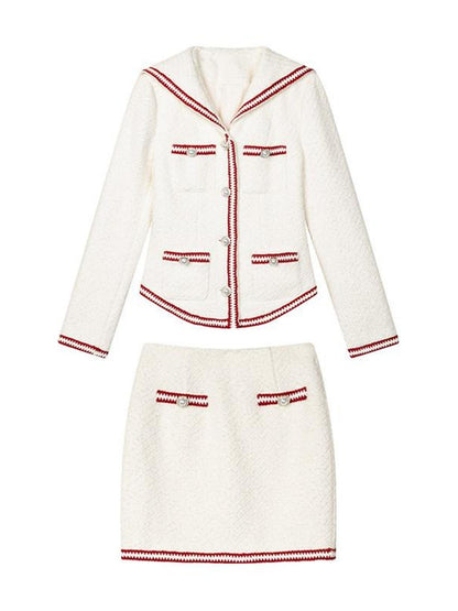 1P STUDIO White Colorblock Boucle Fitted Waist Women&