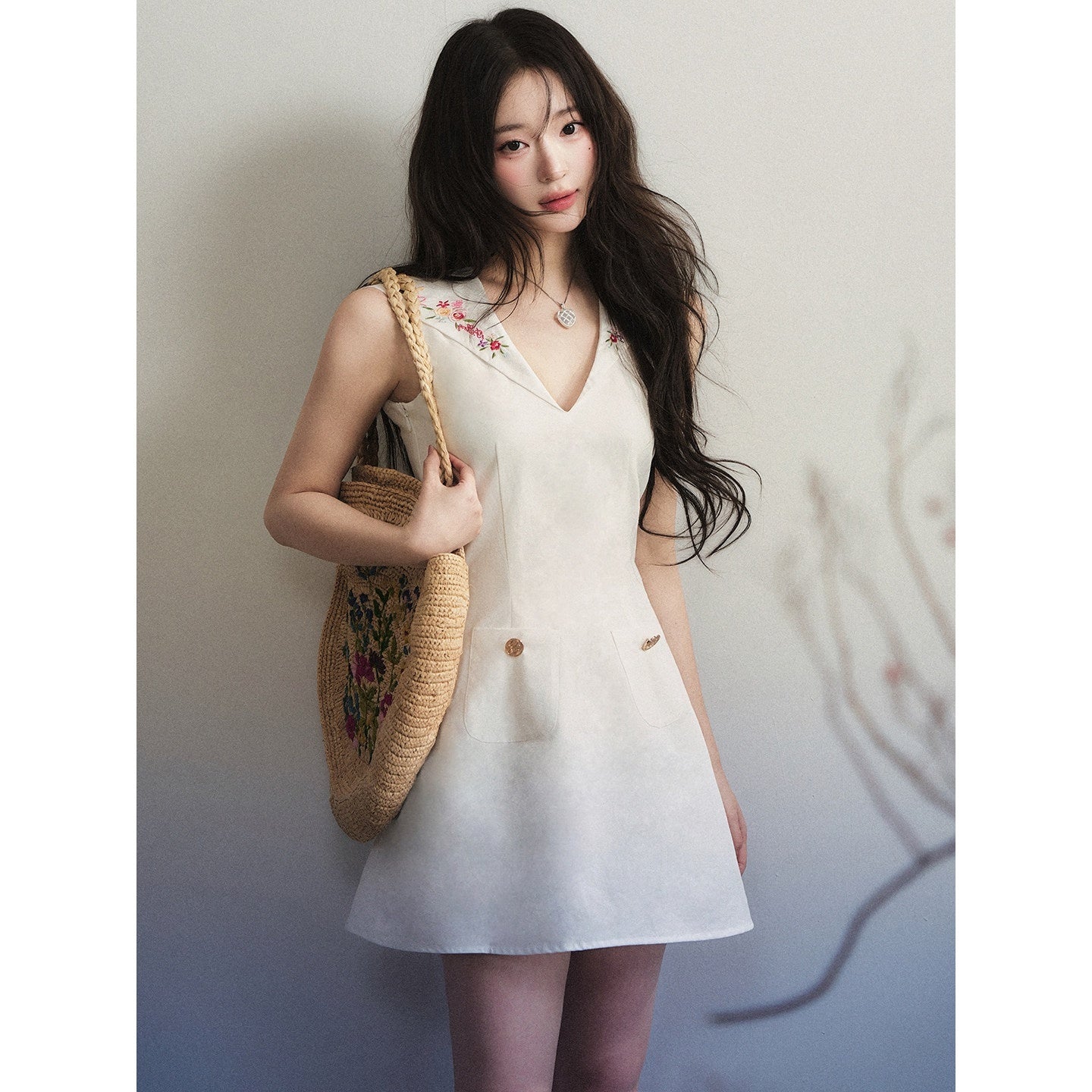 1P_STUDIO_White_Embroidered_Navy_V-neck_Tie_Waist_Women&