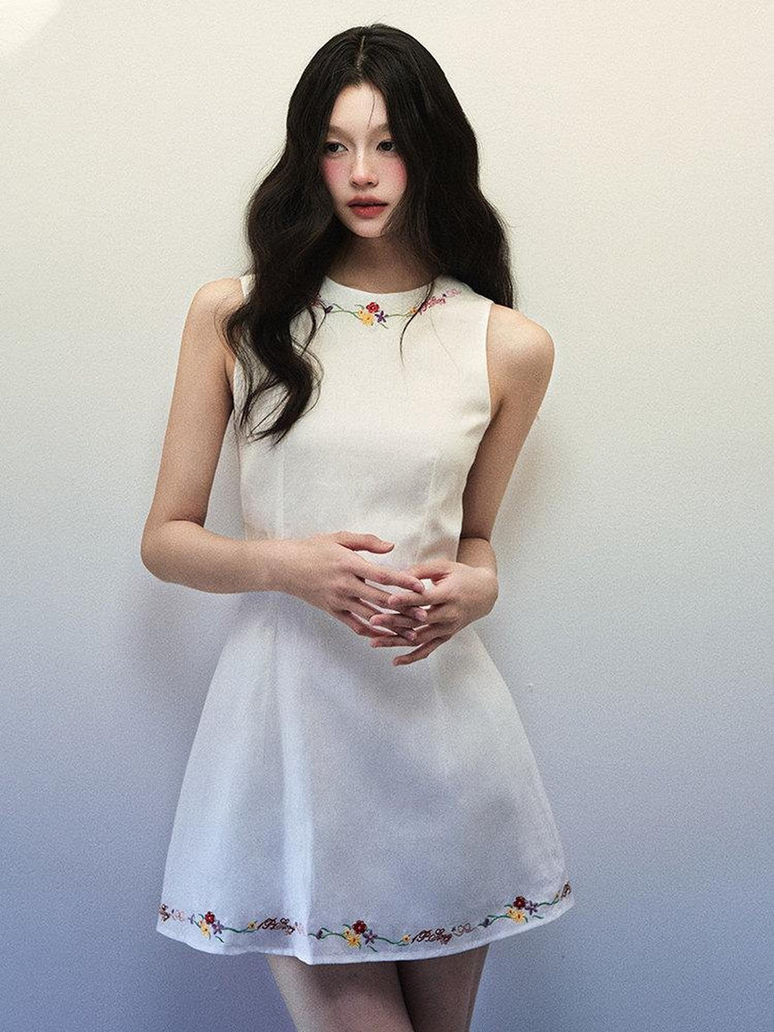1P STUDIO White Embroidered Shoulder Cutout Cinched Waist Women&