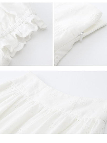 1P STUDIO White Eyelet Embroidered Lace Trim Square Neck Women&