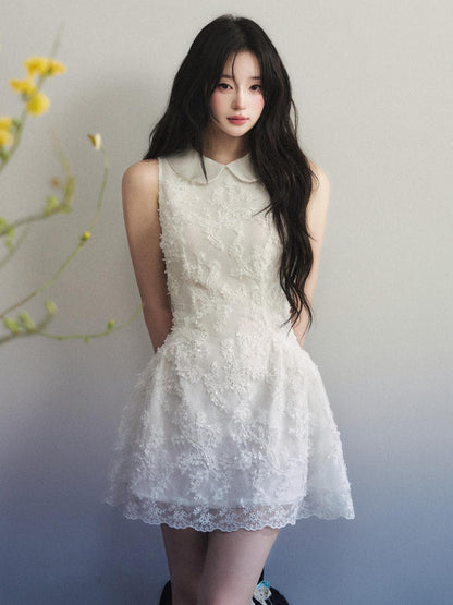 1P STUDIO White Floral Embroidered Doll Collar Waist Lace Women&
