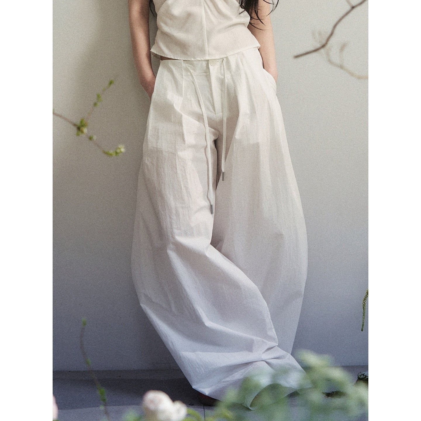 1P_STUDIO_White_Knot_Halter_Cotton_Linen_Wide_Leg_Women&