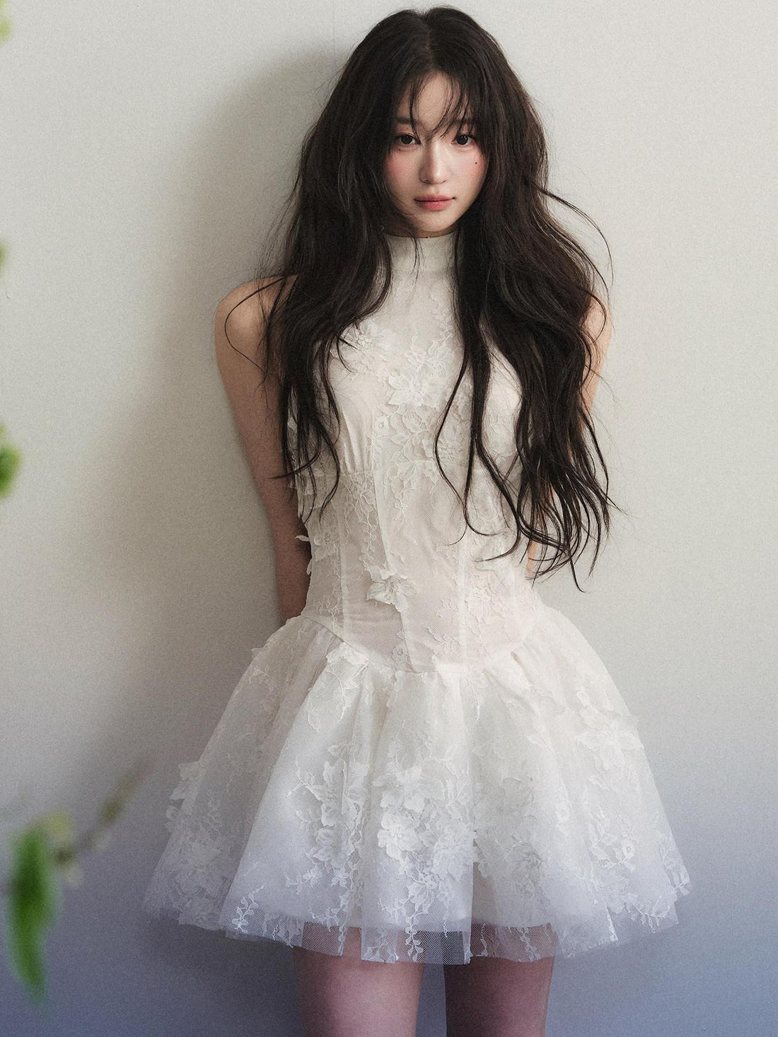 1P STUDIO White Lace Floral Cutout Waist Cinched Women&