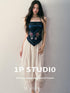 1P STUDIO White Lace Spliced Drawstring High Waist Pockets Women&