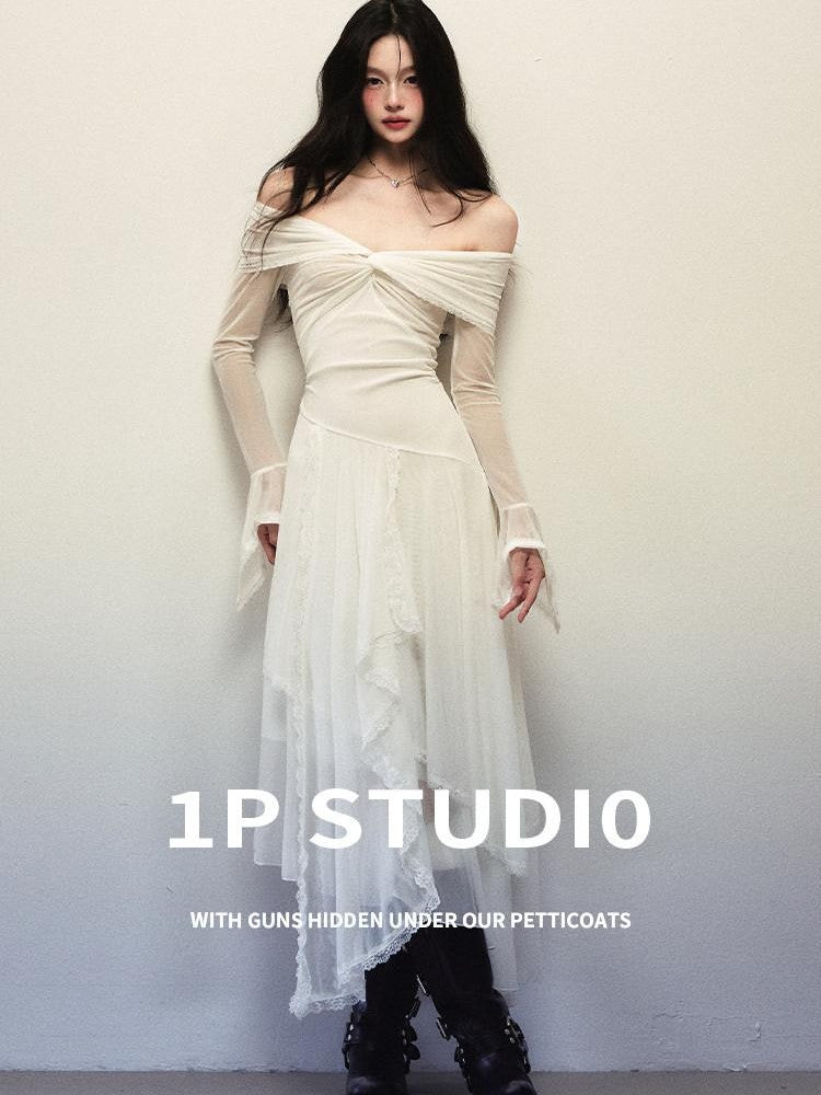 1P STUDIO White Off Shoulder Bell Sleeve Women&