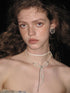 1P STUDIO White Pearl Beaded Bow Chain Leather Cord Women&