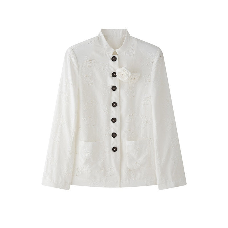 1P_STUDIO_White_Rose_Jacquard_Chinese_Stand_Collar_Long_Sleeve_Women&