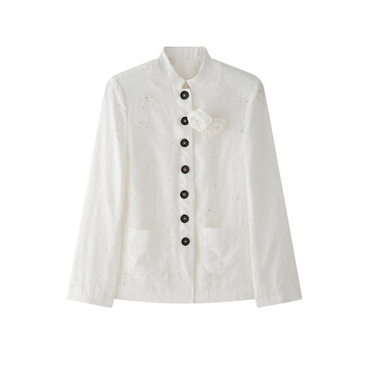 1P_STUDIO_White_Rose_Jacquard_Chinese_Stand_Collar_Long_Sleeve_Women&