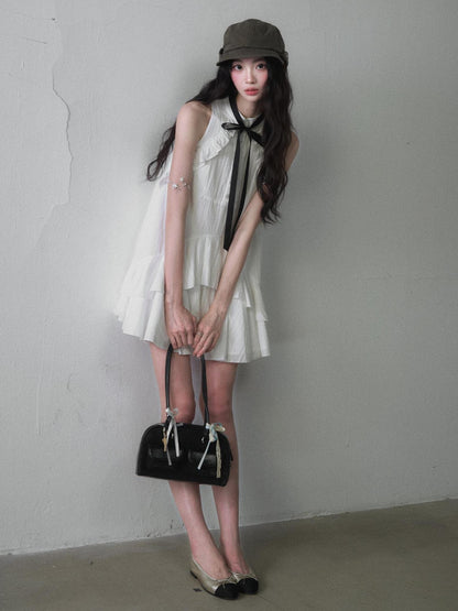 1P STUDIO White Ruffle Bow Tie Shirt Collar Women&