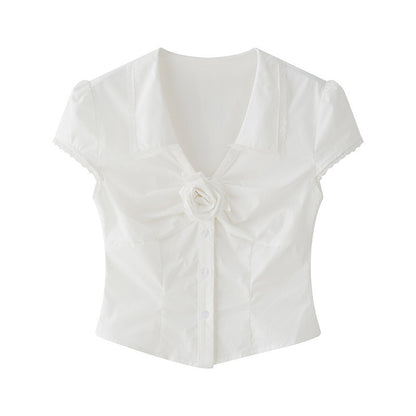 1P_STUDIO_White_V-neck_Tie_Ruched_Button_Short_Sleeve_Women&