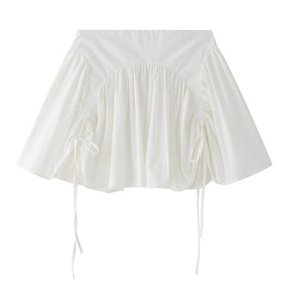 1P_STUDIO_White_V-neck_Tie_Ruched_Button_Short_Sleeve_Women&