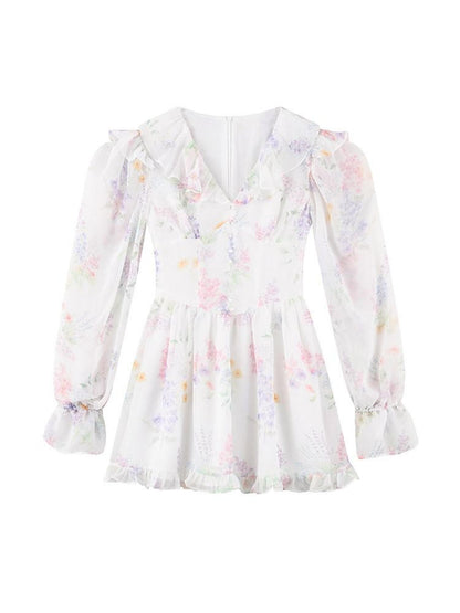 1P STUDIO Wisteria Floral V-neck Long Sleeve Cinched Waist Women&