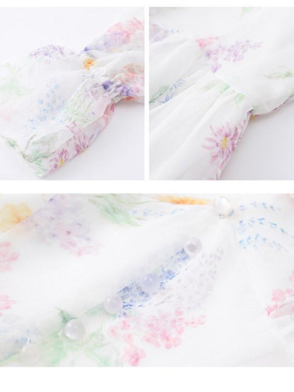 1P STUDIO Wisteria Floral V-neck Long Sleeve Cinched Waist Women&
