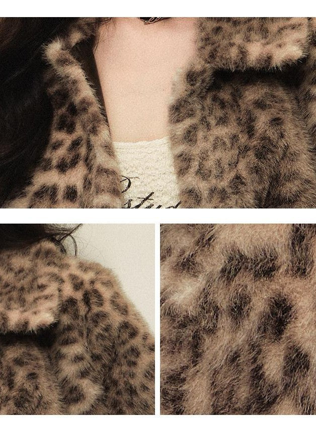 1P STUDIO Y2k Leopard Print Short Oversized Large Lapel Women&