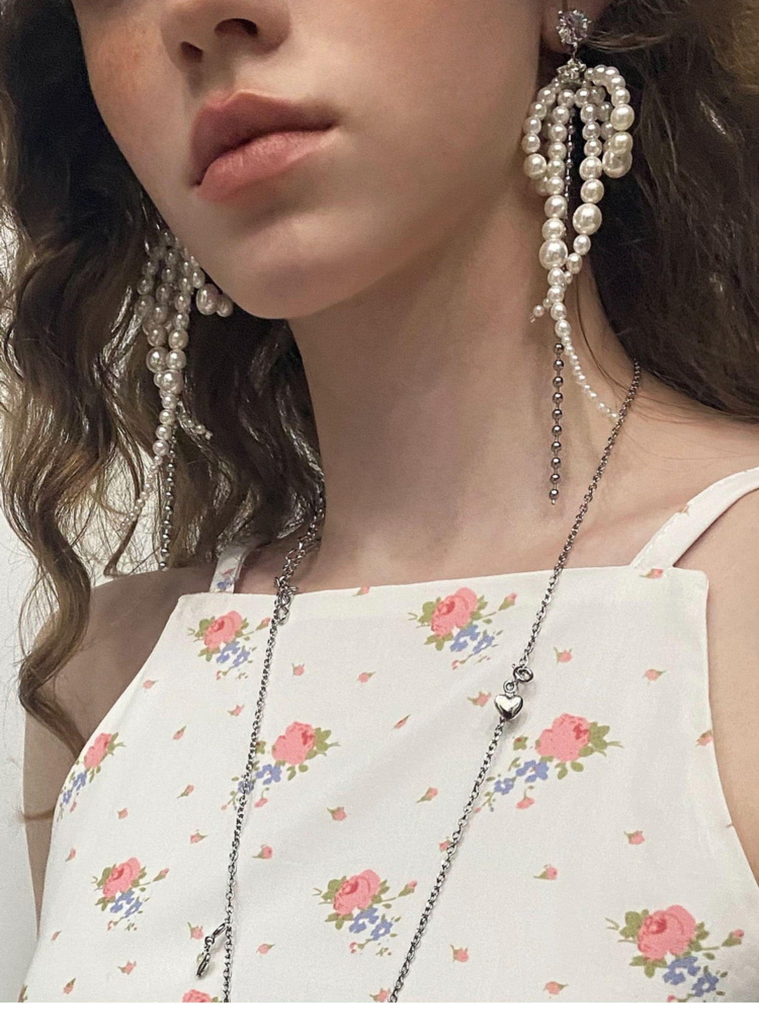 1P STUDIO Zircon Pearl Beaded Bow Chain Women&