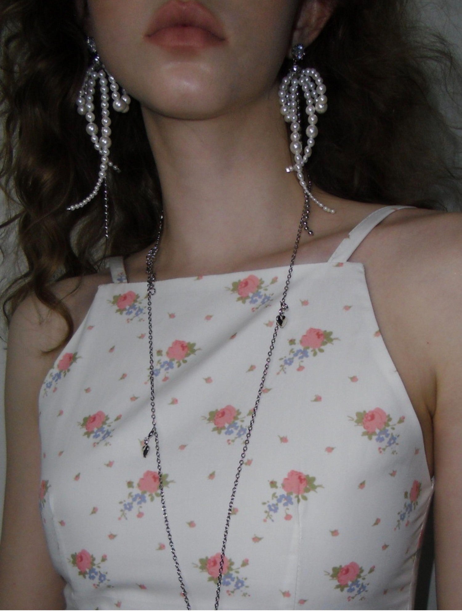 1P STUDIO Zircon Pearl Beaded Bow Chain Women&